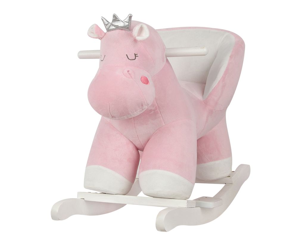 Kikkaboo Schaukeltier Hippo mit Sitz, Holzgriffe, Plüsch, Holzkufen, Rückenlehne rosa