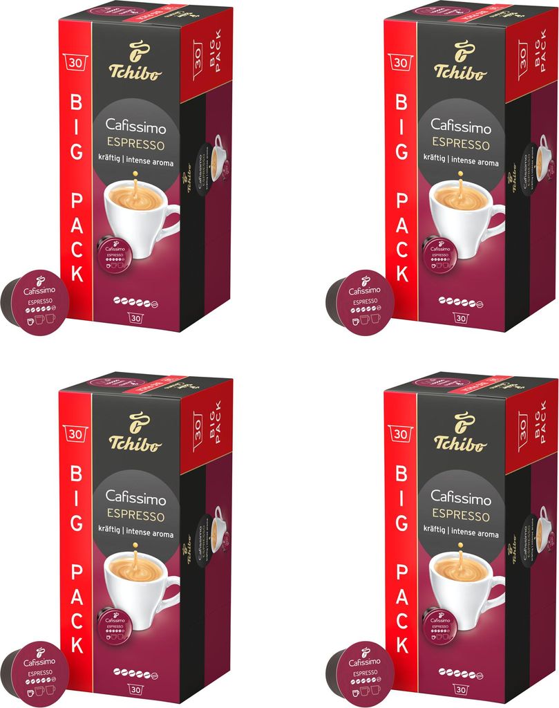 Tchibo Cafissimo Vorratsbox Espresso kräftig Kaffeekapseln, 120 Stück – 4x 30 Kapseln (Espresso, intensiv mit kräftigen Röstaromen), nachhalt...