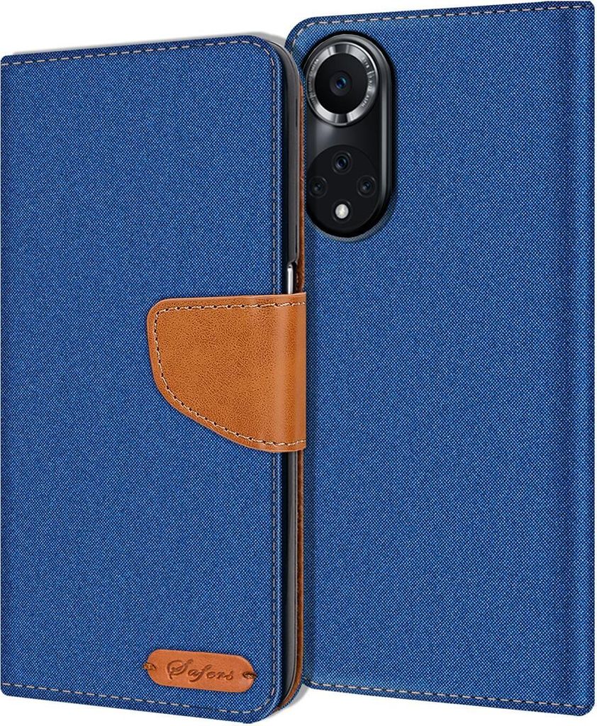 Conie Jeans Style Klapp Tasche für Huawei Nova 9 / Honor 50 Kartenfach Hülle Rundumschutz in Blau