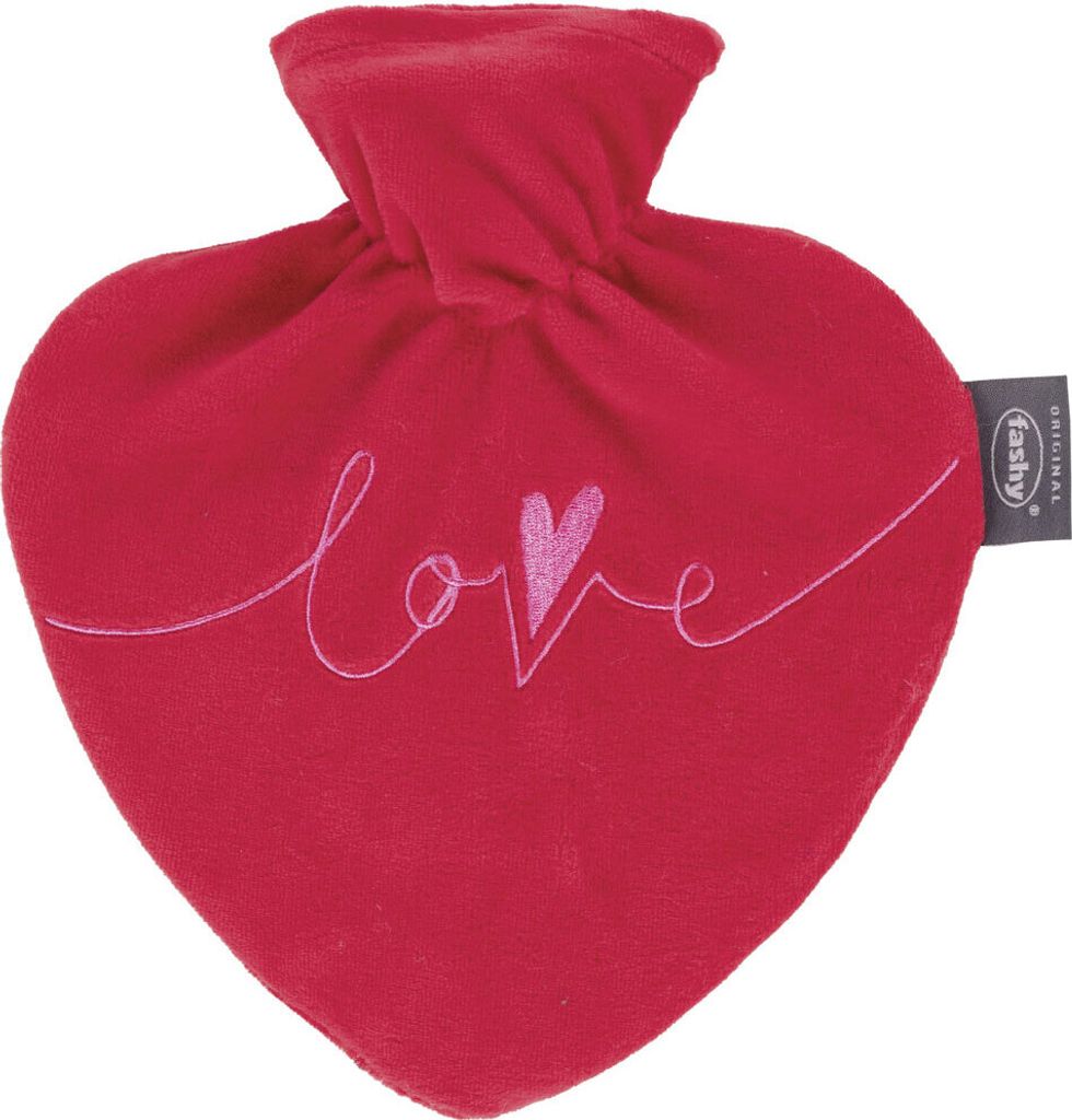 Fashy Herzwärmflasche mit Bezug mit Stickerei "Love" Farbe: rot