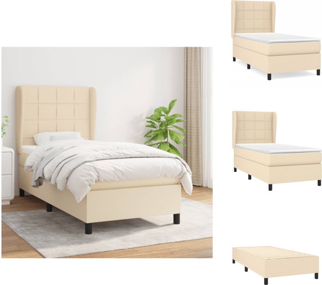 vidaXL Boxspringbett mit Matratze Creme 90x200 cm Stoff - Betten & Bettgestelle