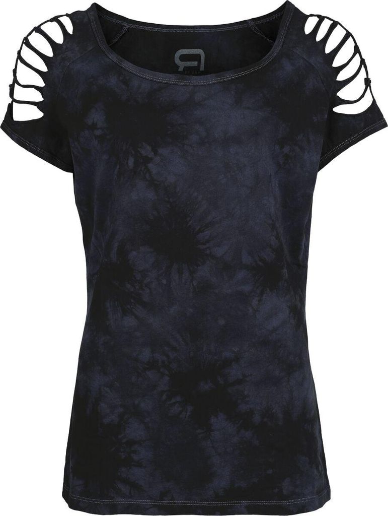 RED by EMP Damen blaues T-Shirt mit Batik-Waschung und Cut-Outs L