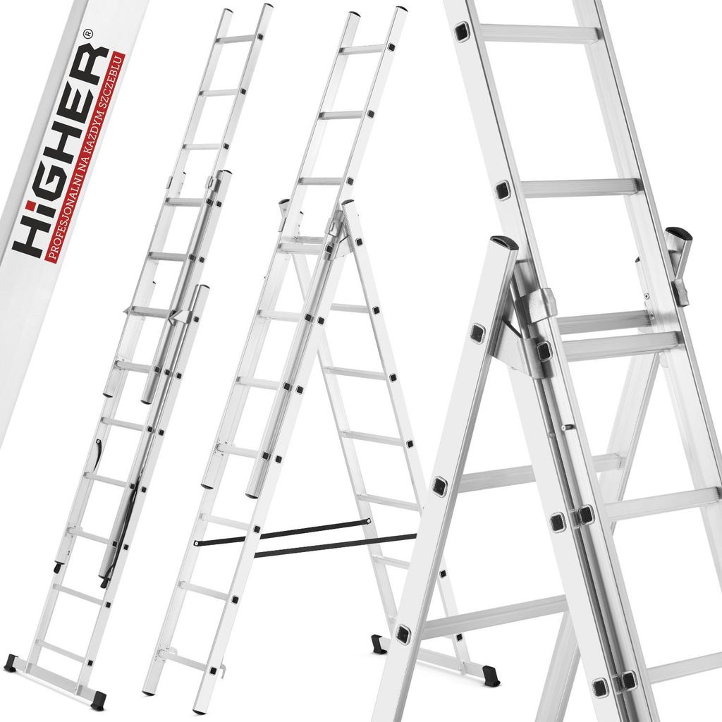 Drabina aluminiowa z opcją na schody 3x7 HIGHER 4,25m Hobby Zdjęcie produktu  Obraz wygenerowany przez AI