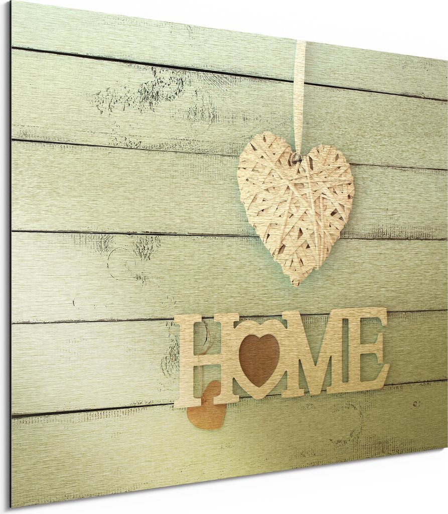 DEQORI Alu-Dibond Bild Gold 80x60 cm 'Holzschrift HOME' Wandbild Metall dünn Design
