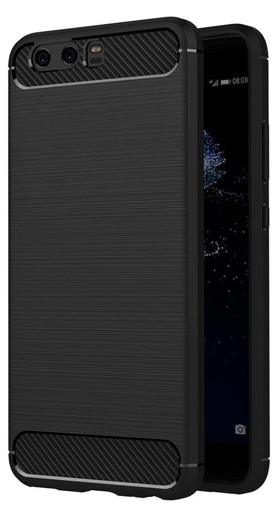 Techsuit Carbon Silicone Back Cover Hülle für Huawei P10 Plus - Schwarz