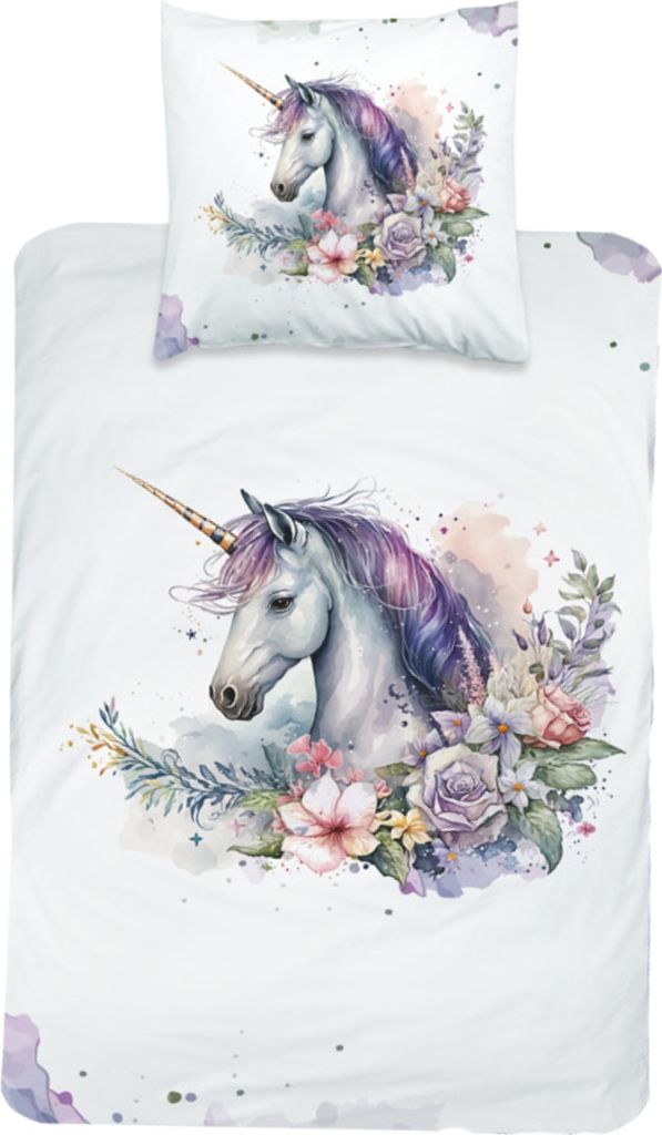 Bettwäsche Satin Magische Tierwelt Einhorn 135x200 + 80x80 cm