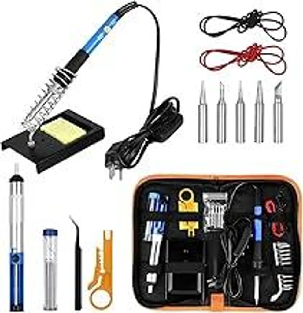 Set saldatore Sondiko, saldatore 60 W/220 V con temperatura regolabile, interruttore on/off, 5 punte intercambiabili per saldatura, incisione su legno, taglio a caldo, pirografia, set di saldatura per lavori elettrici