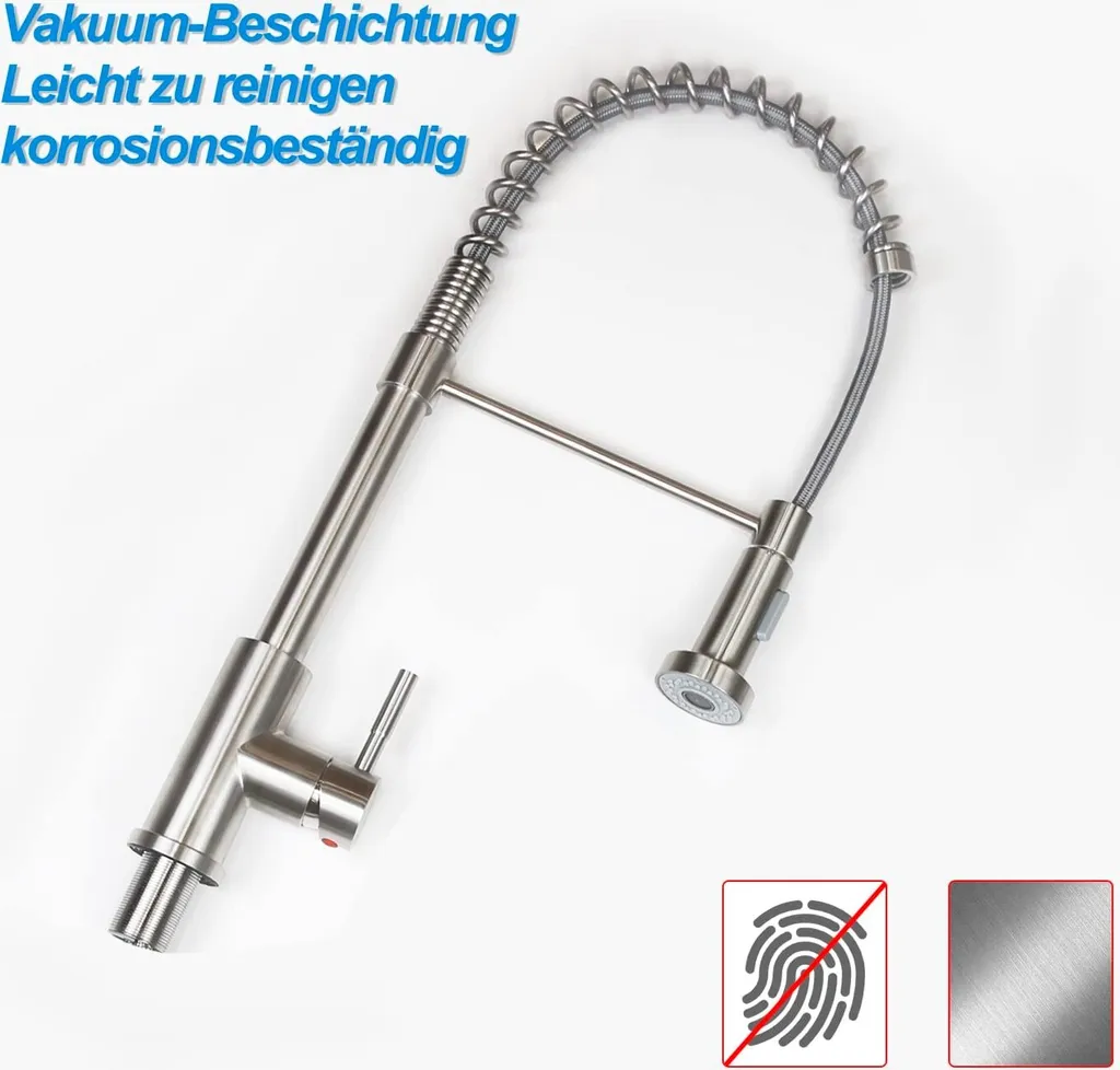 Rubinetto da cucina ZMH miscelatore ad alta pressione per cucina - rubinetto con doccia miscelatore estraibile in acciaio inox miscelatore girevole a 360° per lavello con molla a spirale - nichel spazzolato - 6