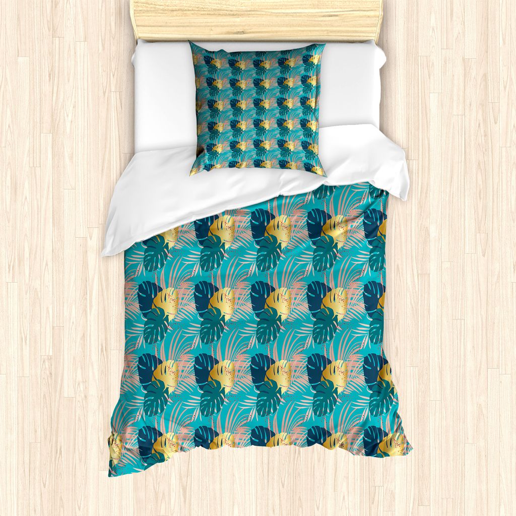 ABAKUHAUS Dschungel-Laub Bettbezug Set für Einzelbetten, Spots Botanik, Milbensicher Allergiker geeignet mit Kissenbezug, 135 cm x 200 cm - 80 x 8...