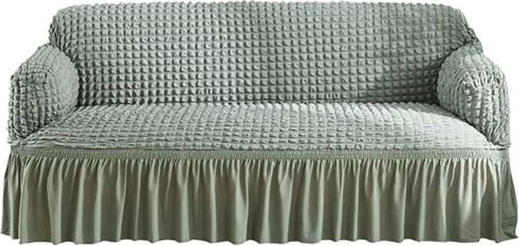 Seersucker Sofa Hoes met Zoom voor 1-4 zitplaatsen, machinewasbare Sofa beschermer (Green, 235-300CM)