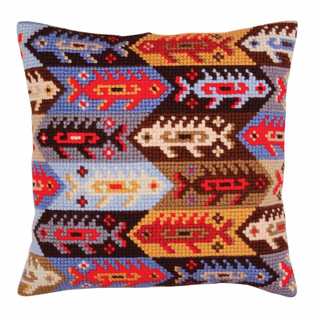 CdA Kreuzstichkissen "Ornament - Fish" 5366, 40x40cm, gezeichnetes Stickmuster
