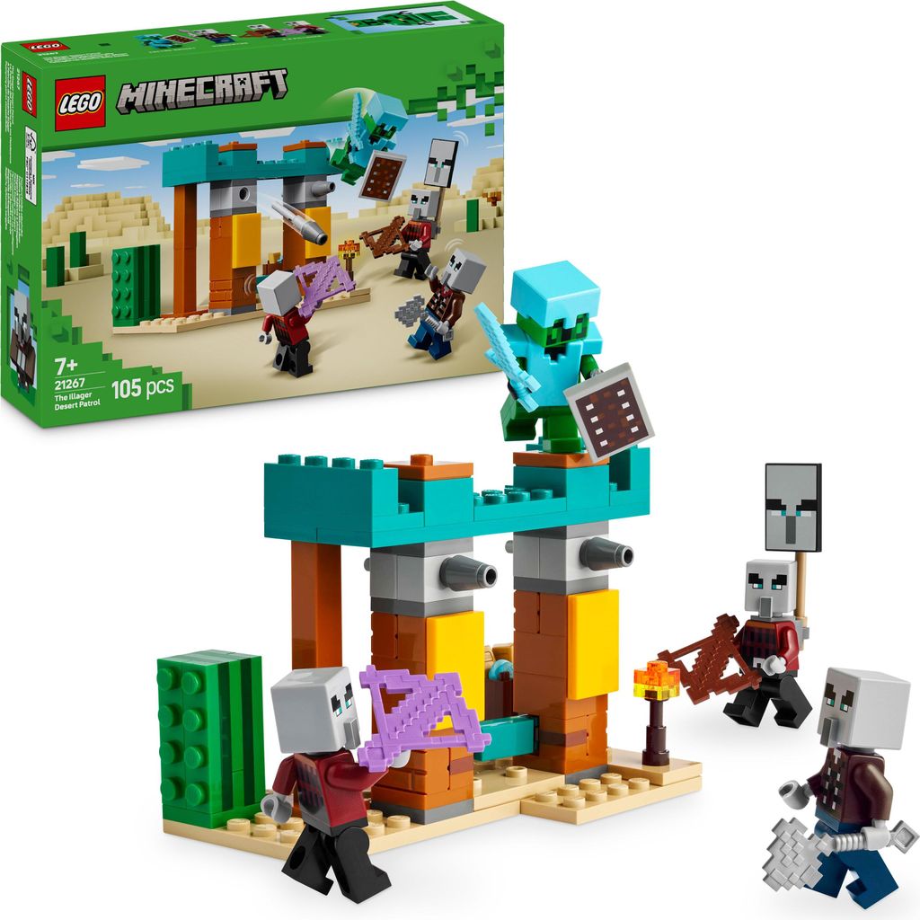 LEGO Minecraft Die Illager-Wüstenpatrouille, Set zum Videospiel für Kinder, Mini-Spielzeug mit Außenposten und drei Minifiguren, inkl. Plündere...