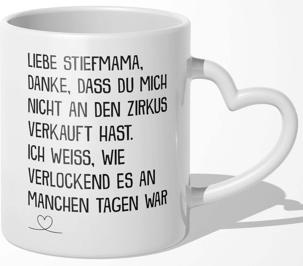 22Feels Stiefmama Geschenk Muttertag Bonusmama Stiefmutter Tasse Geburtstag Weihnachten Kaffeetasse Frauen Haferl (Herzhenkel Weiss)