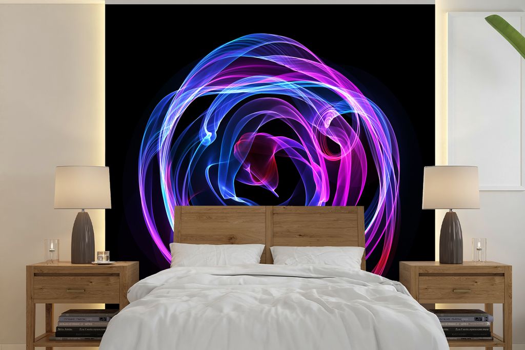 MuchoWow Fototapete für Wohnzimmer oder Schlafzimmer Wandtapete Vinyl Motivtapete Violette Geometrie in einem Kreis - 240x240 cm - Schlafzimmer-...