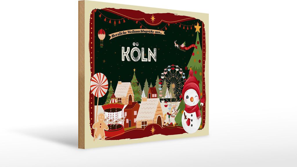 Holzschild Köln, Größe 40 x 30 cm, Weihnachten Holzschilder Deko Weihnachtsgruß