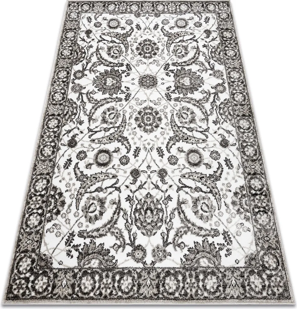 Tapis Anti-Tache Facile d'Entretien MATEO - Fleurs Gris et Beige