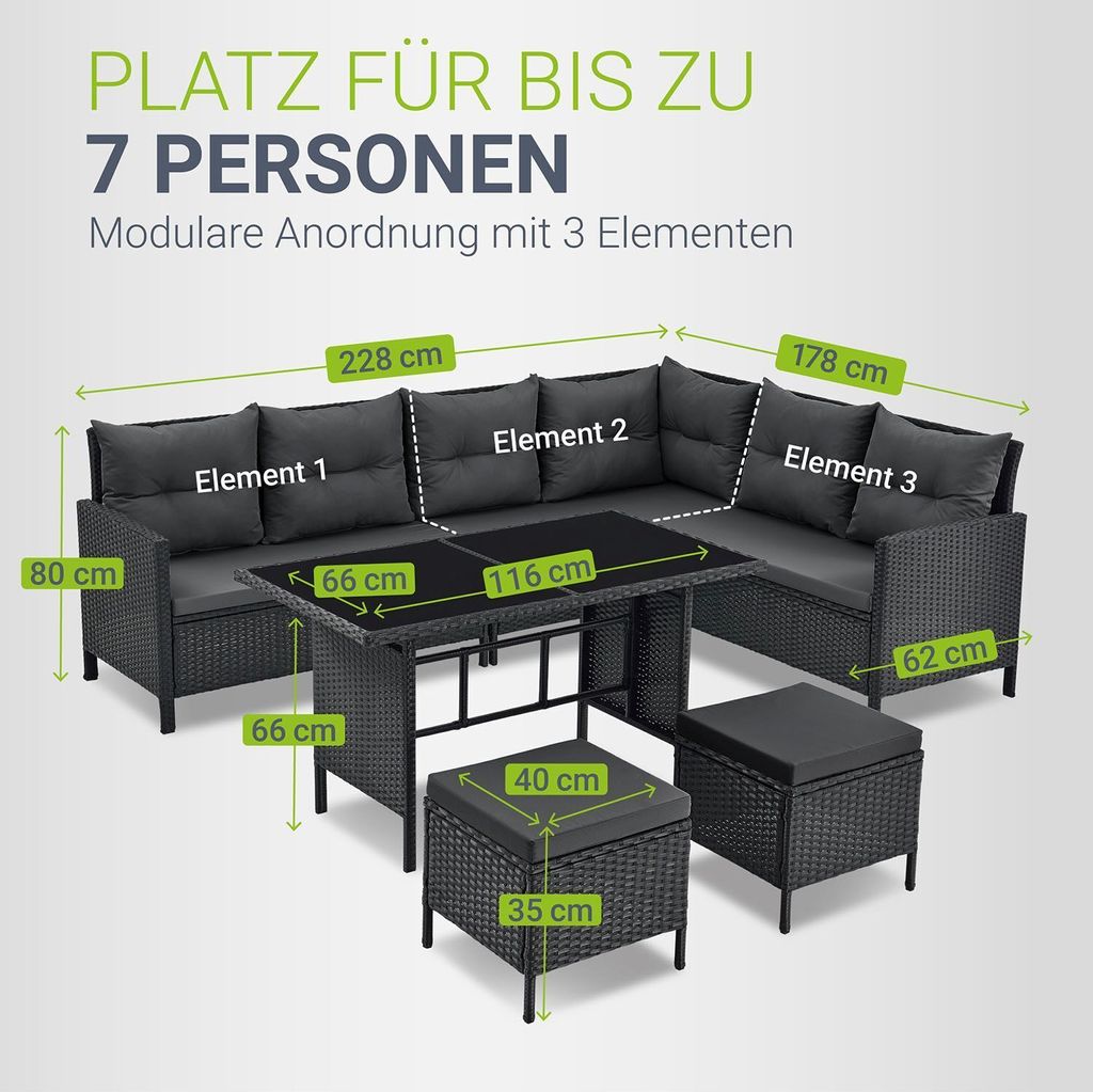 Juskys Polyrattan Lounge Manacor - Sofa, Tisch, Hocker & Produktbild 4