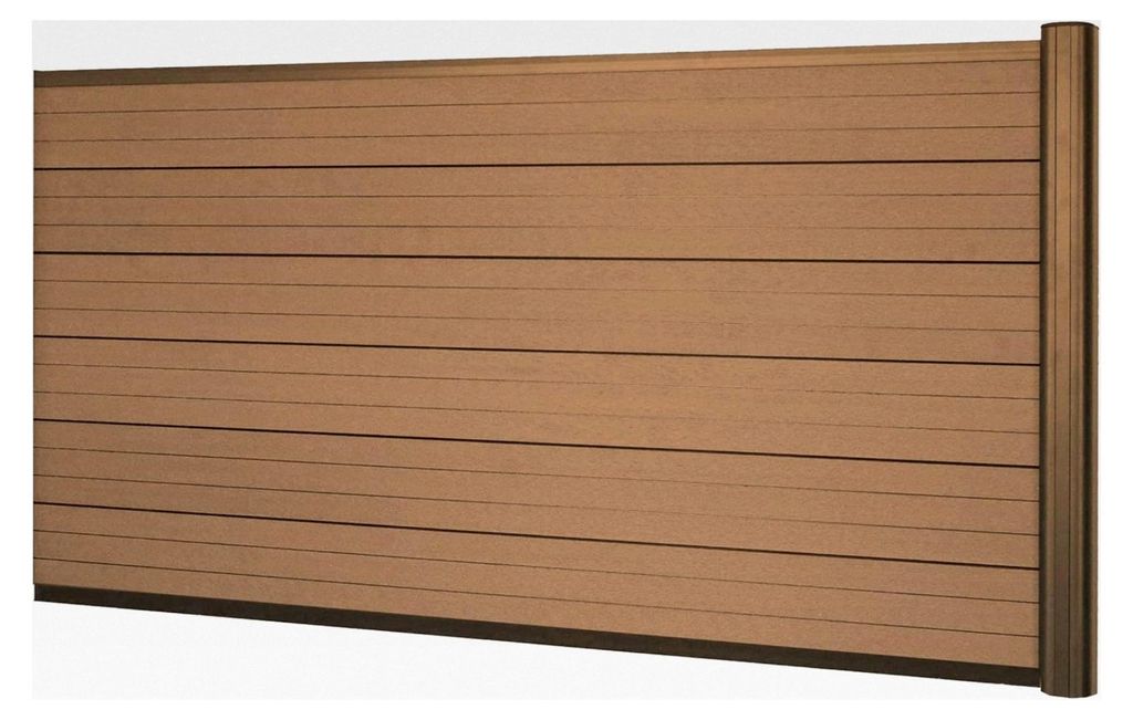 WPC-Sichtschutz Sarthe, Windschutzzaun, Alu-Pfosten Erweiterungselement niedrig, 1,85m - Teak