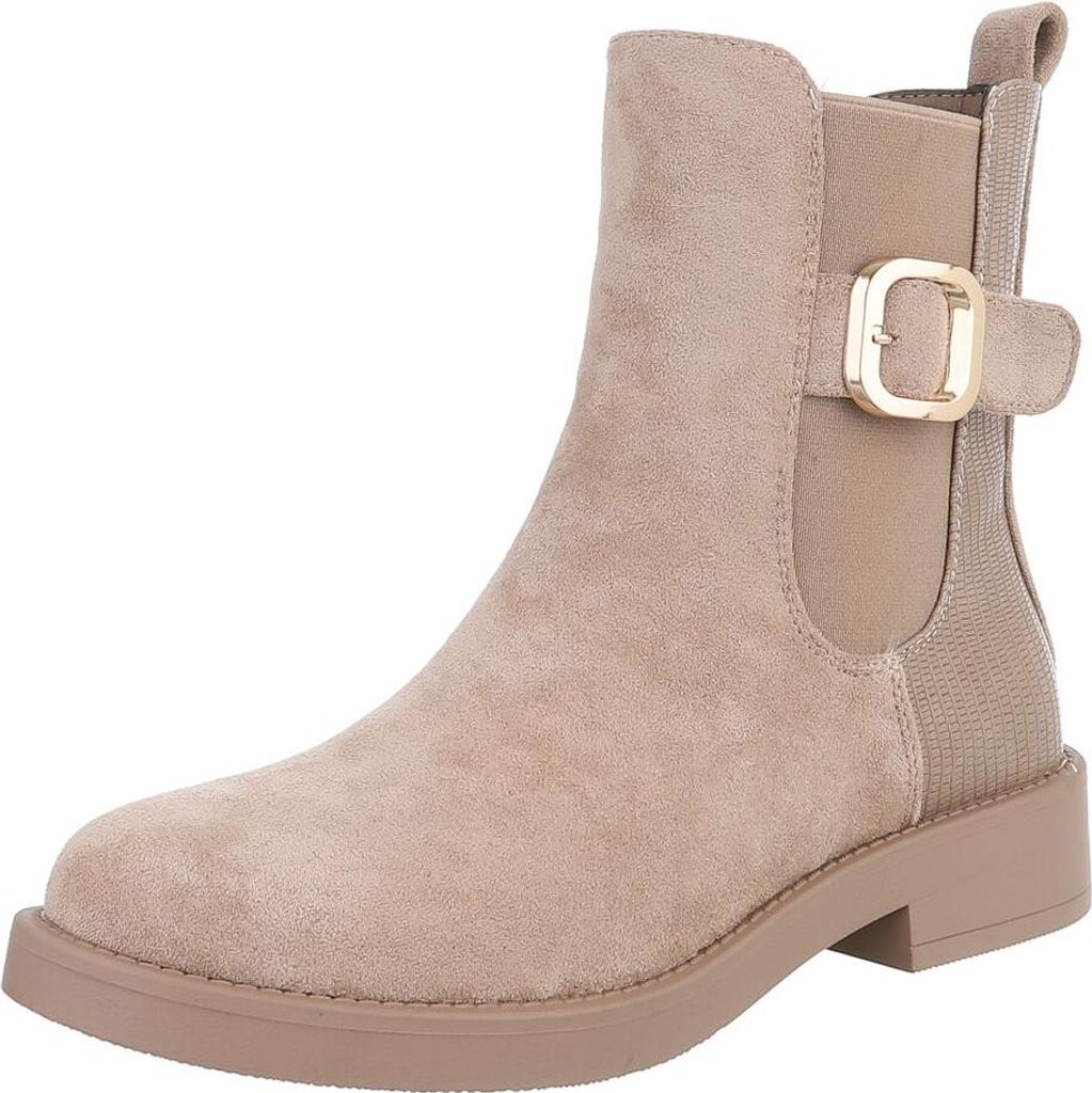 Ital-Design Damen Stiefeletten Chelsea Boots Gummistiefeletten Wildlederoptik, Lederoptik Flache Stiefeletten 90153052 Hellbraun Gr. 36