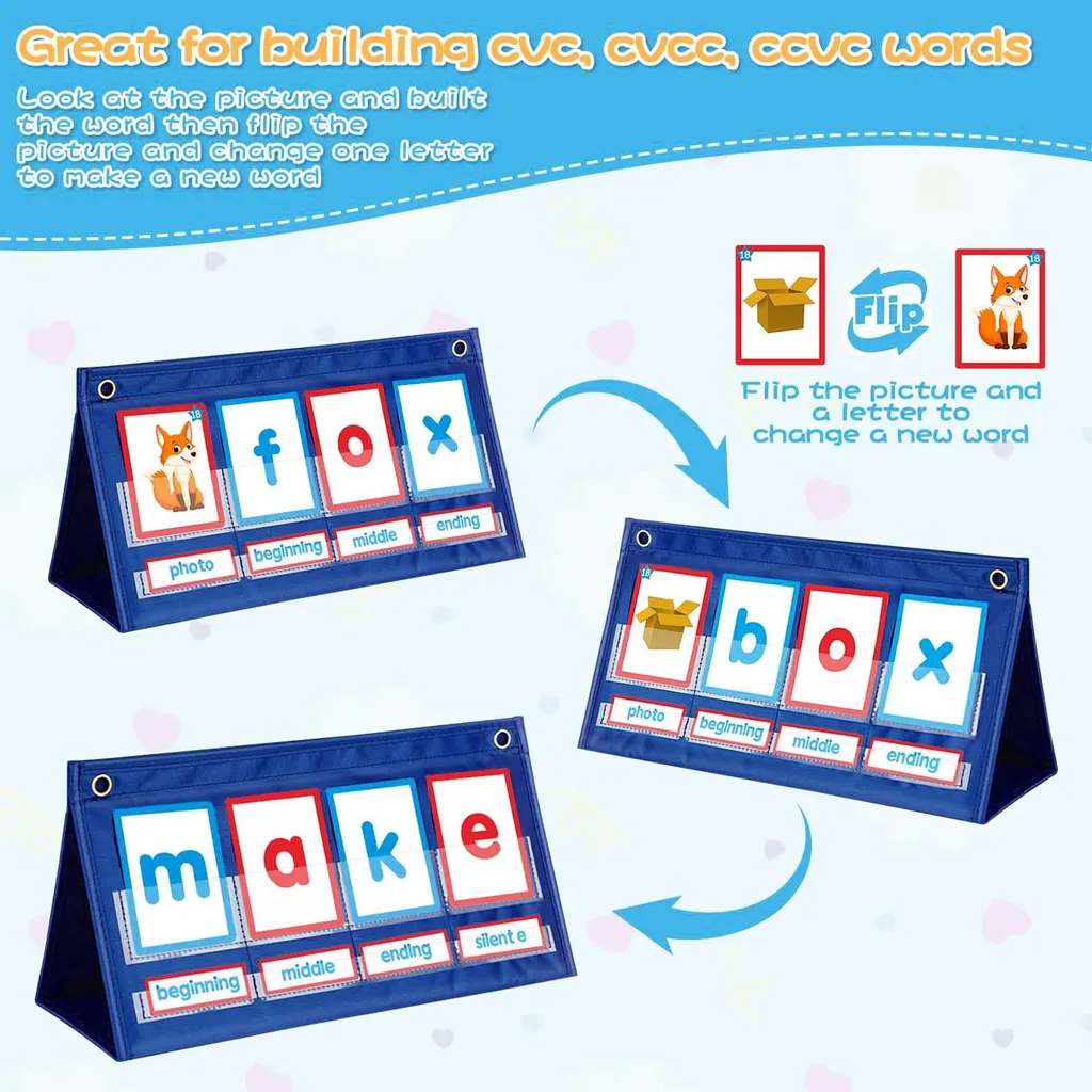 CVC Words Phonics Pocket Chart per Bambini - Alfabetiere Desktop Educativo