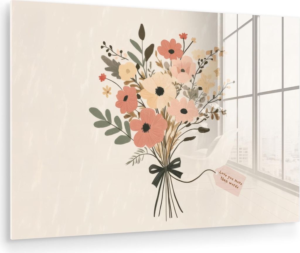 MuchoWow Glasbilder - Bilder auf Wandbild - Foto auf Glas Blumen - Zitat - Beige - Farbband 60x40 cm Wanddekoration aus Glas - Acrylglasbild - Acry...