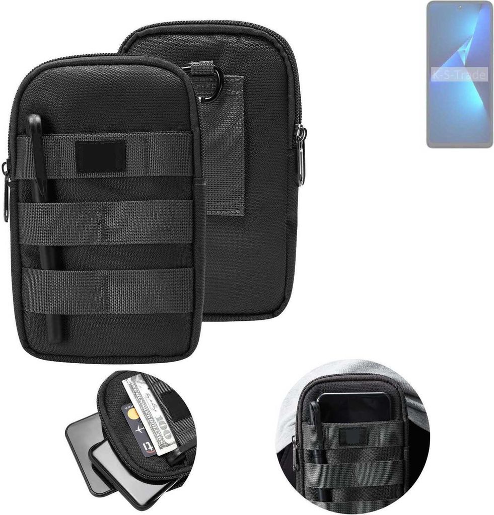 K-S-Trade Holster Gürtel Tasche kompatibel mit Tecno Pova 5 Handy Tasche Schutz Hülle dunkel-grau viele Fächer, 1x