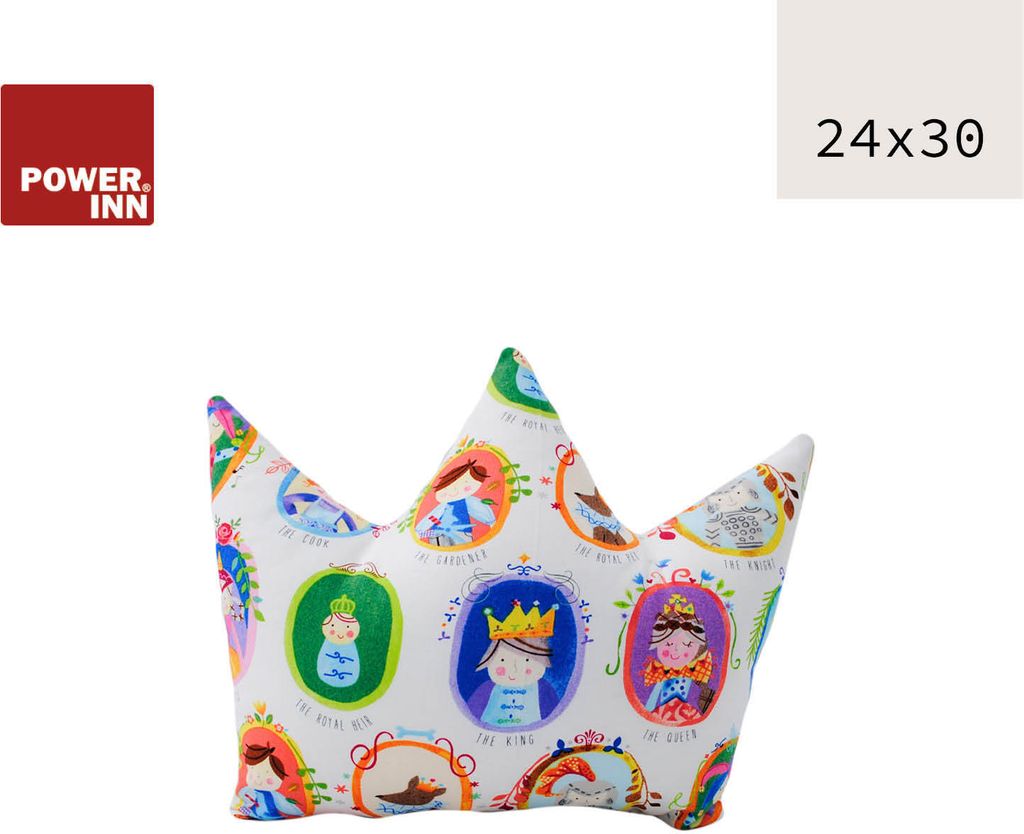 POWER INN Kronenkissen | ca. 30x24cm | Märchenfiguren | Kuschelkissen | Dekokissen | Krone | Spielkissen | Kinderkissen