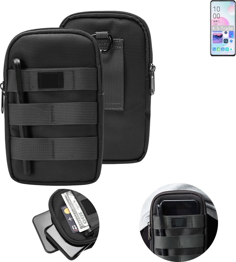 K-S-Trade Holster Gürtel Tasche kompatibel mit ZTE Axon 30 Ultimate Edition Handy Tasche Schutz Hülle dunkel-grau viele Fächer, 1x