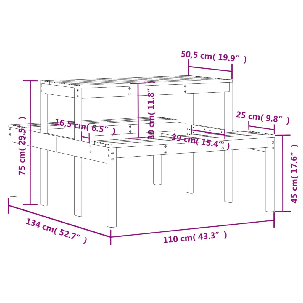 Tavolo da Picnic 110x134x75 cm in Legno di Pino Massiccio per Giardino - 7