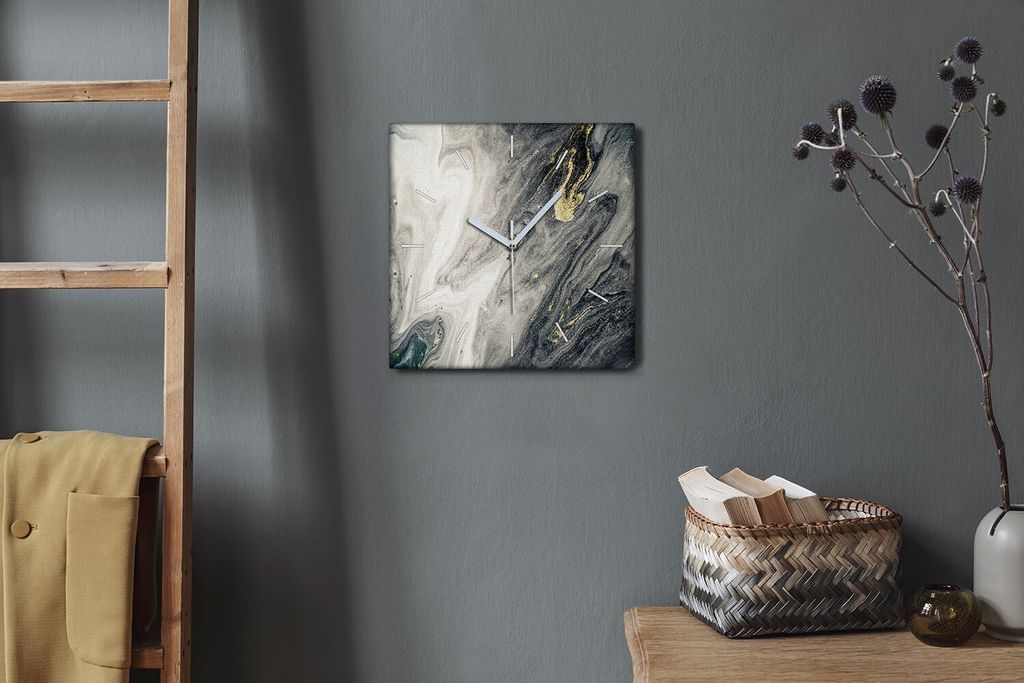 Coloray Hodiny Unikátní 30x30 cm Tiché hodiny Pro obývací pokoj a kuchyň Nástěnné hodiny Plátno Bílé ručičky hodin - Mořská vlna p...