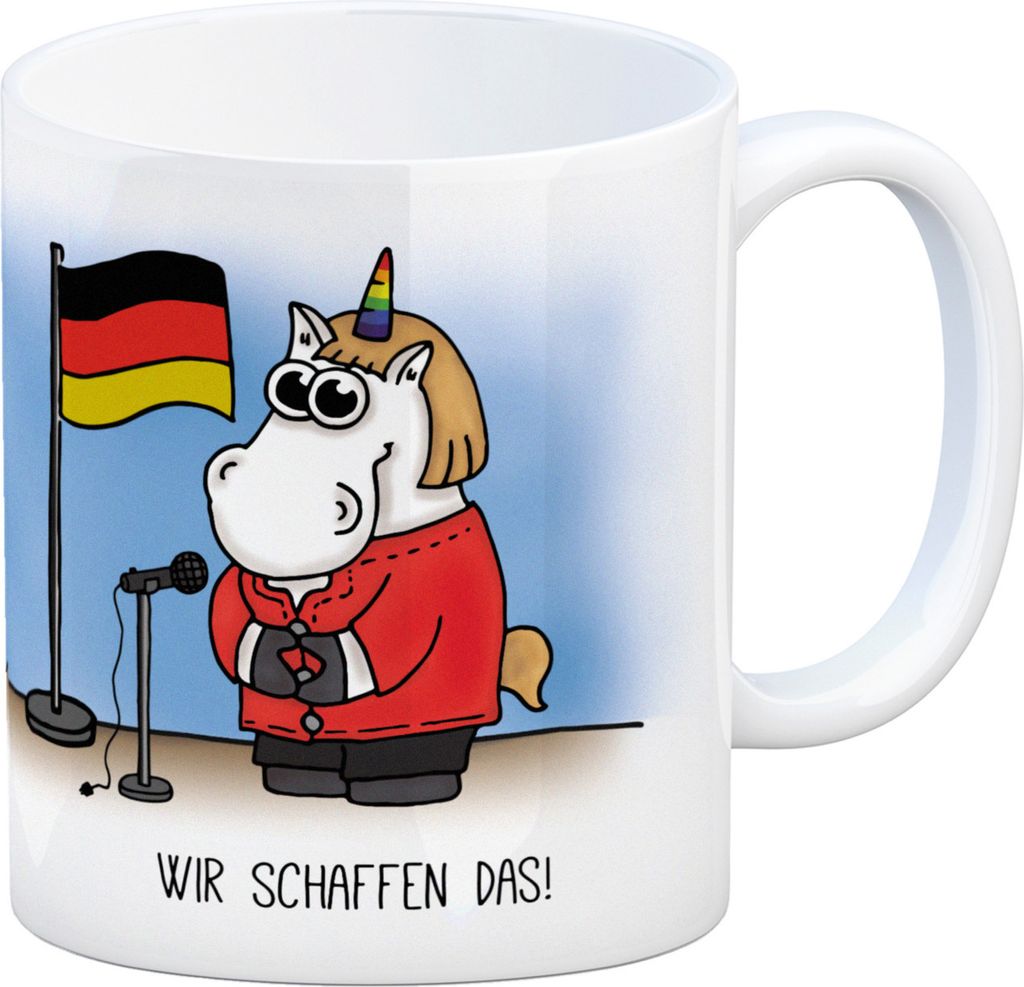 Honeycorns Kaffeebecher mit Einhorn Motiv und Spruch: Wir schaffen das! Büro