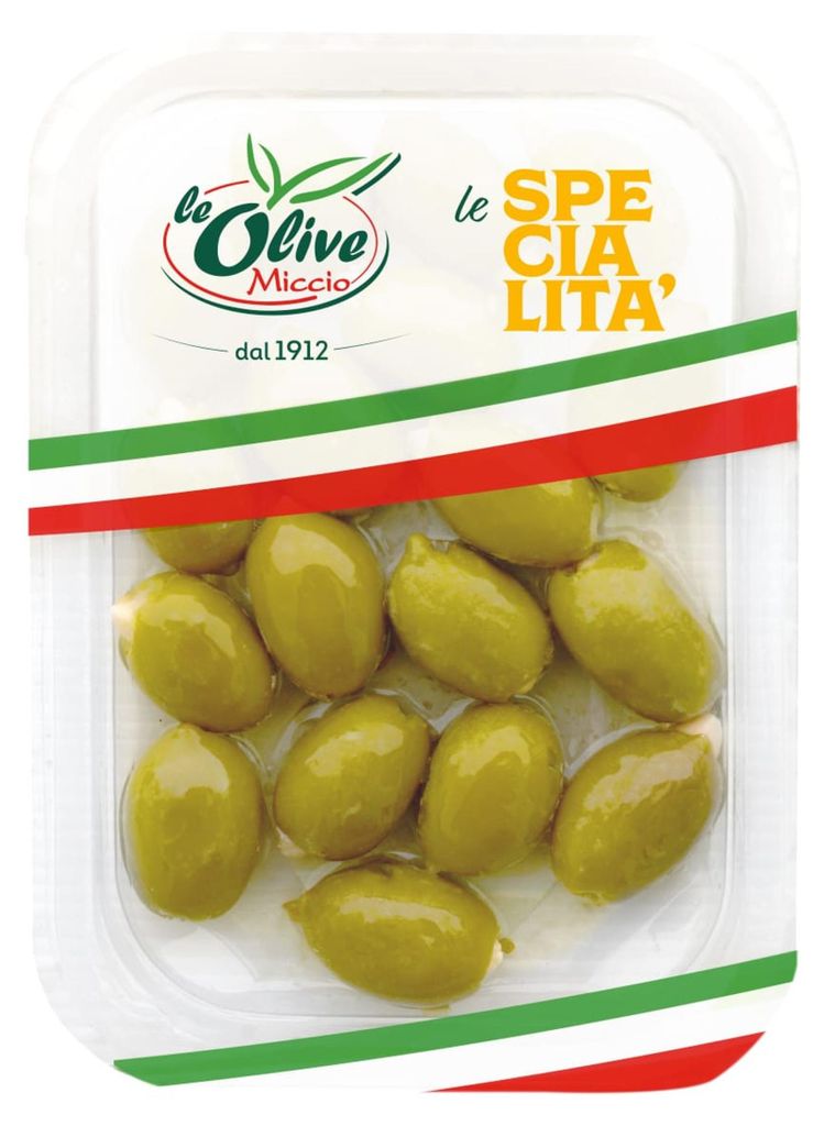 Olives farcies aux amandes, marque Miccio, 120 g Image du produit 