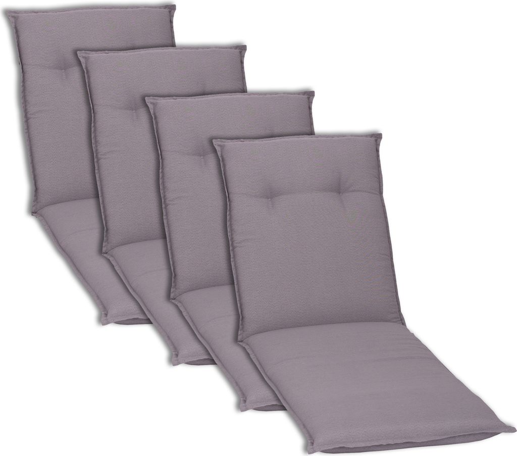 NYVI Liegenauflagen Piemont 4er Set - 191x58x8 cm Hellgrau - Extra Starker 8cm Sitzpolster - Gartenmöbel Auflagen mit Halteband & Bindebändern