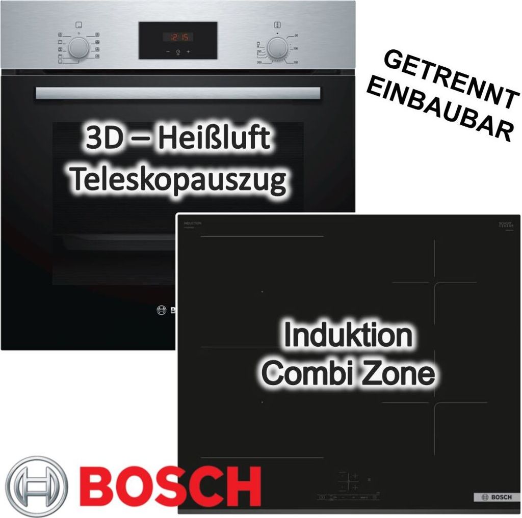 Herdset Bosch Backofen Kindersicherung mit Induktionskochfeld Booster autark 60 cm