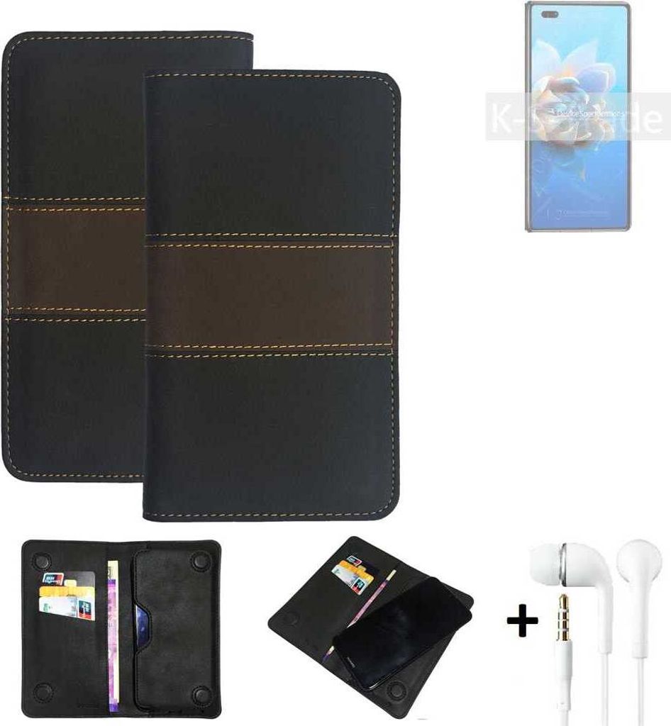 K-S-Trade Handyhülle + Kopfhörer kompatibel mit Huawei Mate X2 Schutzhülle Walletcase Bookstyle Tasche Schutz Case Hülle Wallet Cover Kunstleder