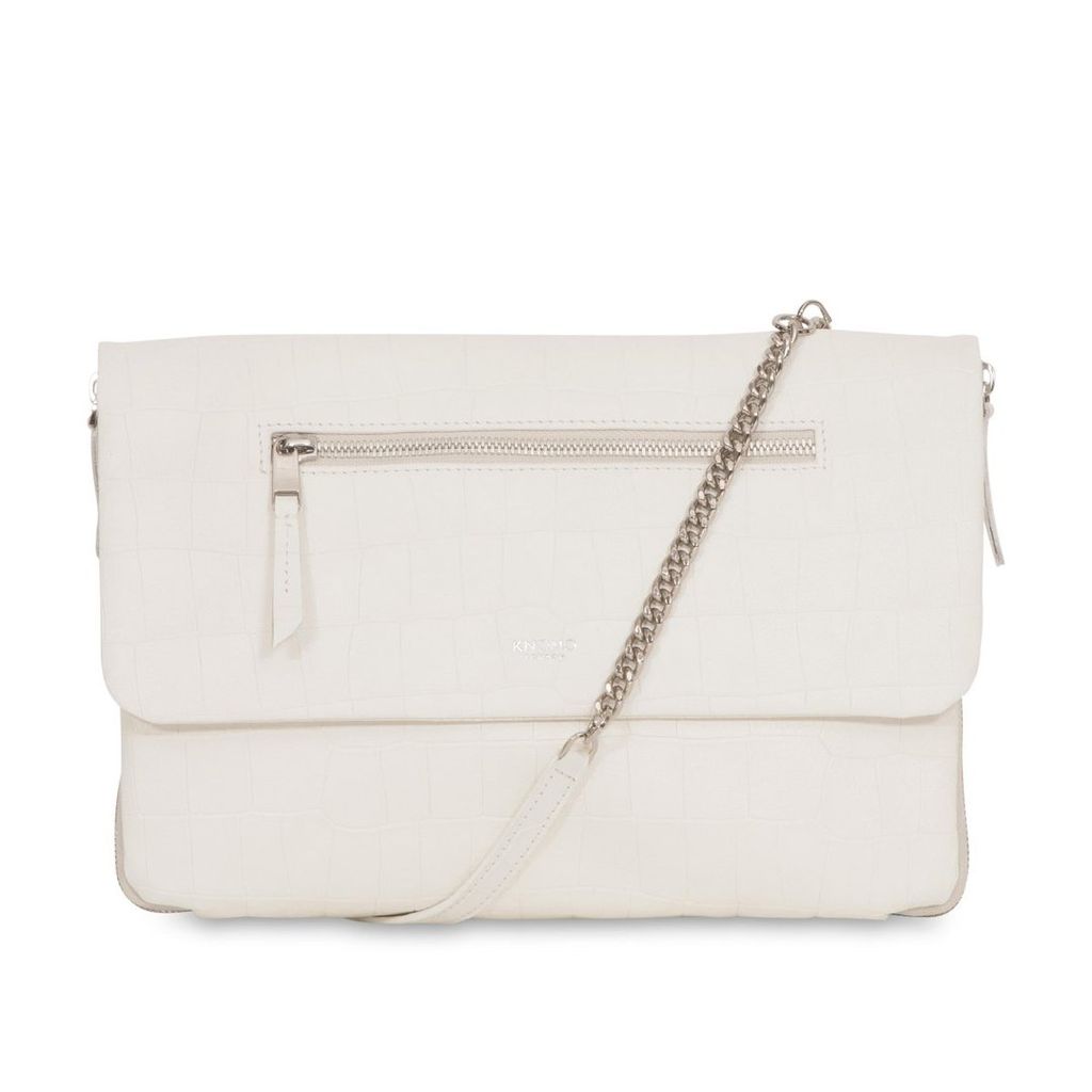 KNOMO Elektronista Leder Clutch Crossbody Umhängetasche, edle Details Weiß