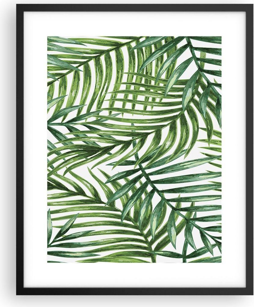 Gerahmtes Poster - Schwarzer Rahmen - Palme Blatt grün - 40x50 cm - Wand Bild - Wanddeko - Wandbilder - Kunstposter - Wandposter - Bilderrahmen - ...