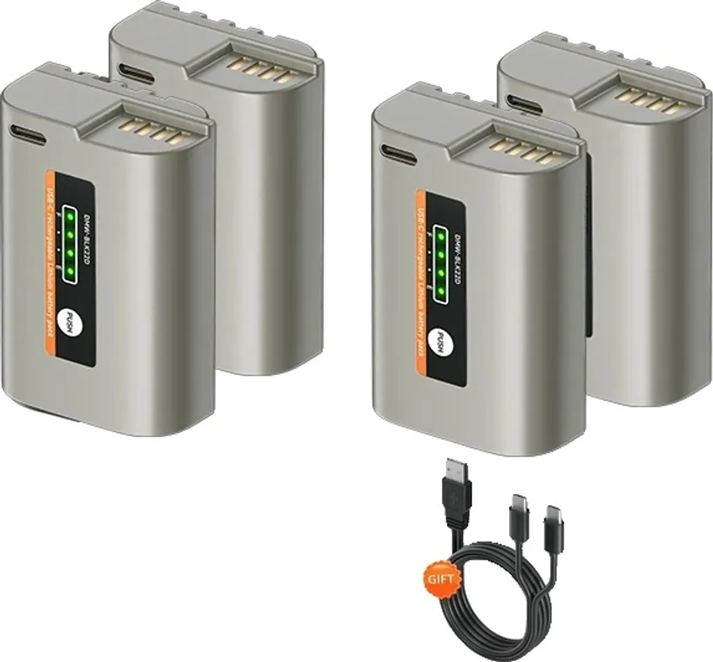 Batteria ricaricabile per fotocamera, capacità 2500 mAh, porta di ricarica USB-C, 4 batterie