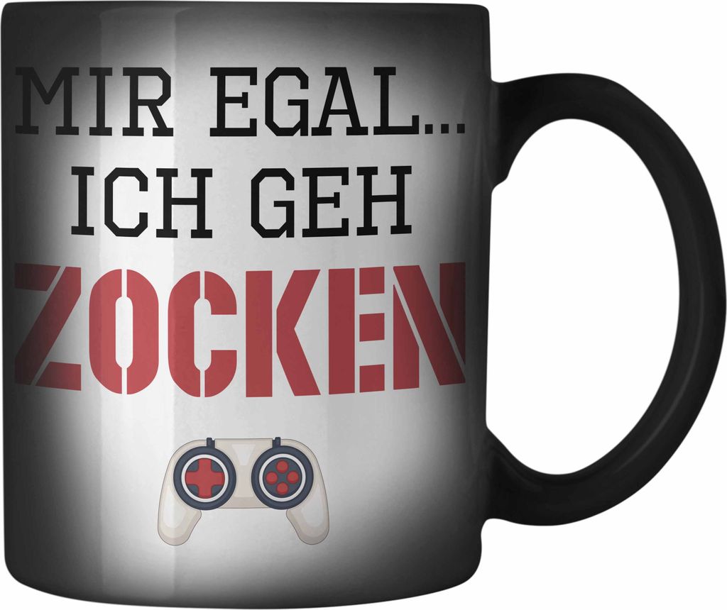 Trendation - Mir Egal Ich Geh Zocken Geschenk Farbwechsel Zauber-Tasse Zocker Gamer Gaming Geschenkidee Jungs Jungen Geburtstag Lustig (Schwarz)
