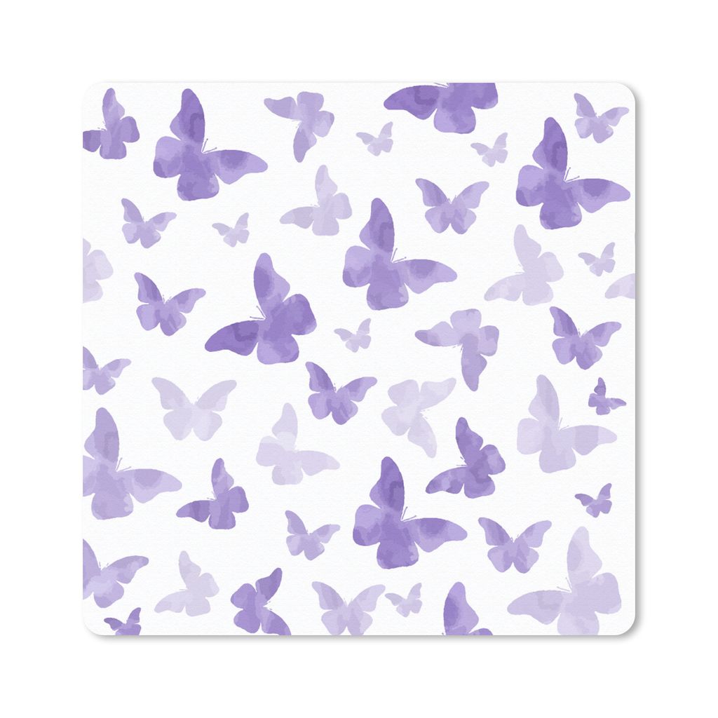 MuchoWow Mauspad Mousepad Schmetterling - Lila - Muster 20x20 cm - Mousepads - Maus Mat - Pad - Mausunterlage - Desk Mat - Bureauartikeln