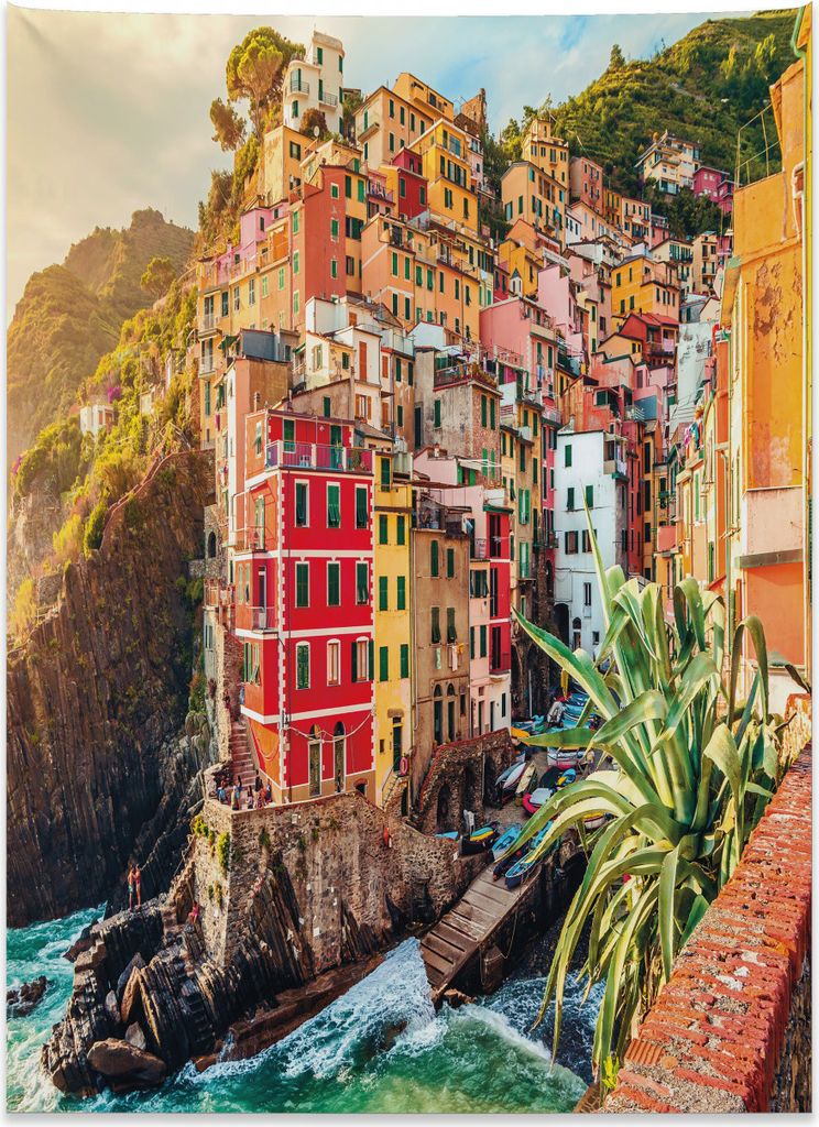 Abakuhaus Italien Wandteppich, Riomaggiore bei Sonnenuntergang aus Weiches Mikrofaser Stoff Kein Verblassen Klare Farben Waschbar, 110 x 150 cm, Me...