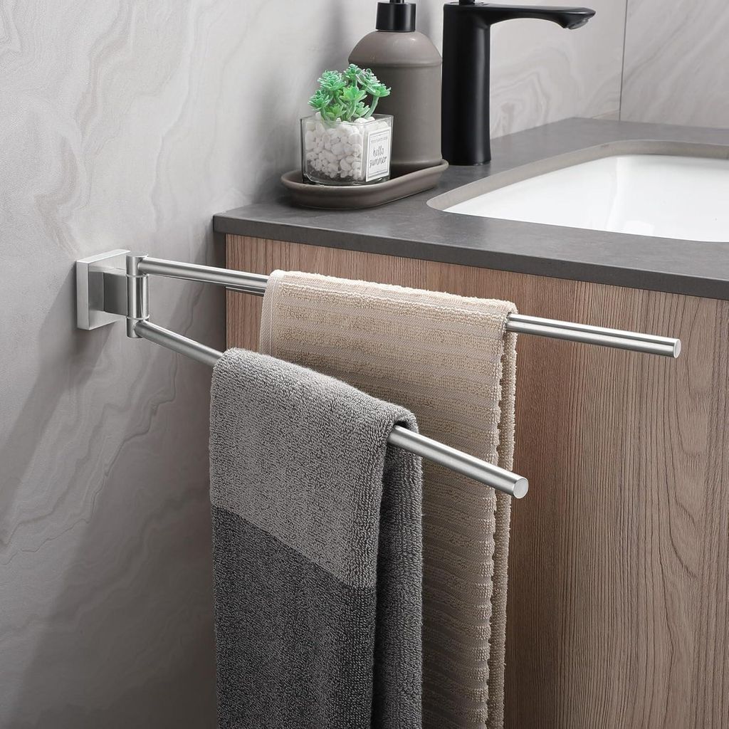 Drehbare 2-armige Handtuchhalter aus 304 gebürstetem Edelstahl - Wandmontage für Badezimmer und Küche