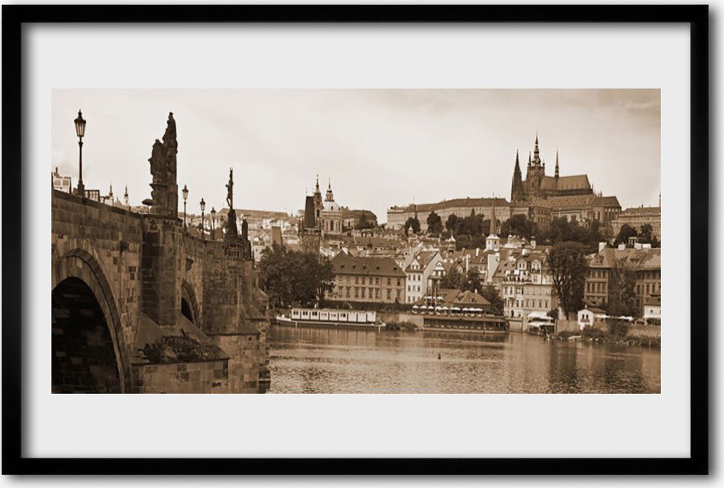 Bild 60x40 MDF-Rahmen Wandkunst Prager Brücke Landschaft