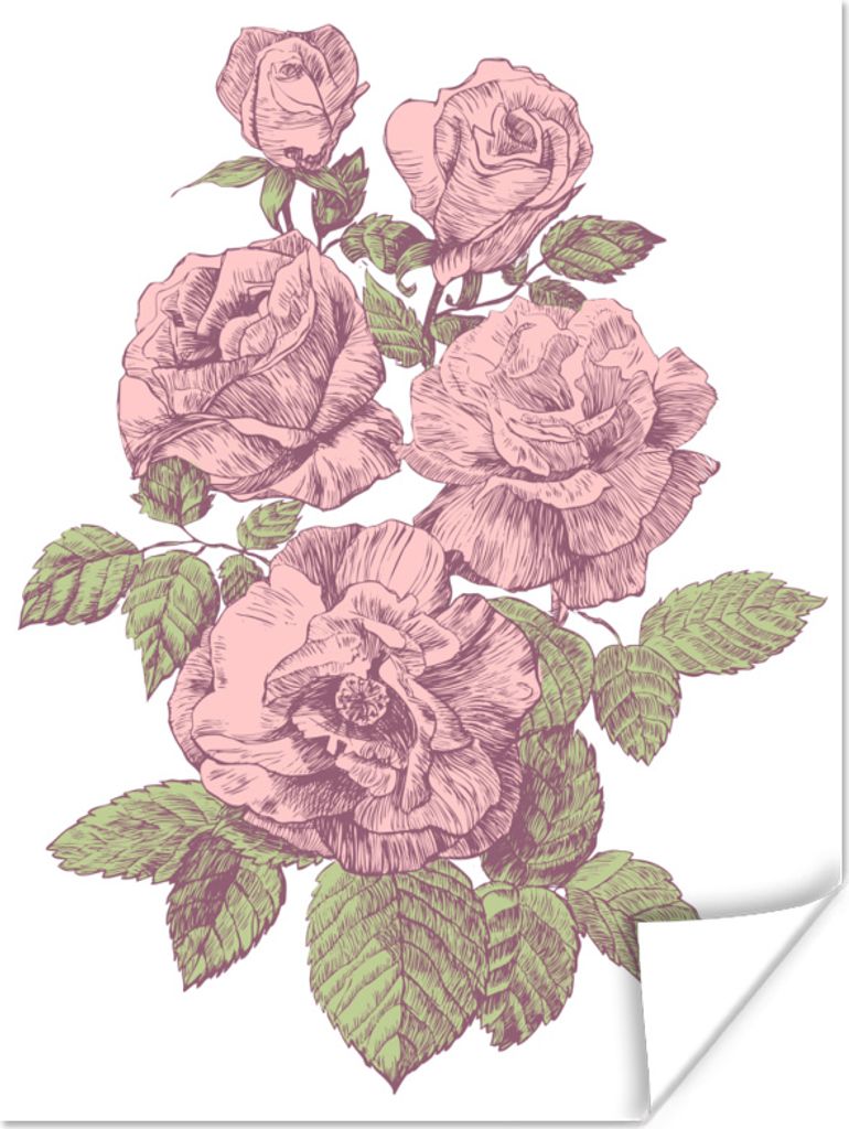 MuchoWow Poster Blumen - Rosen - Vintage 90x120 cm - Wohnzimmer