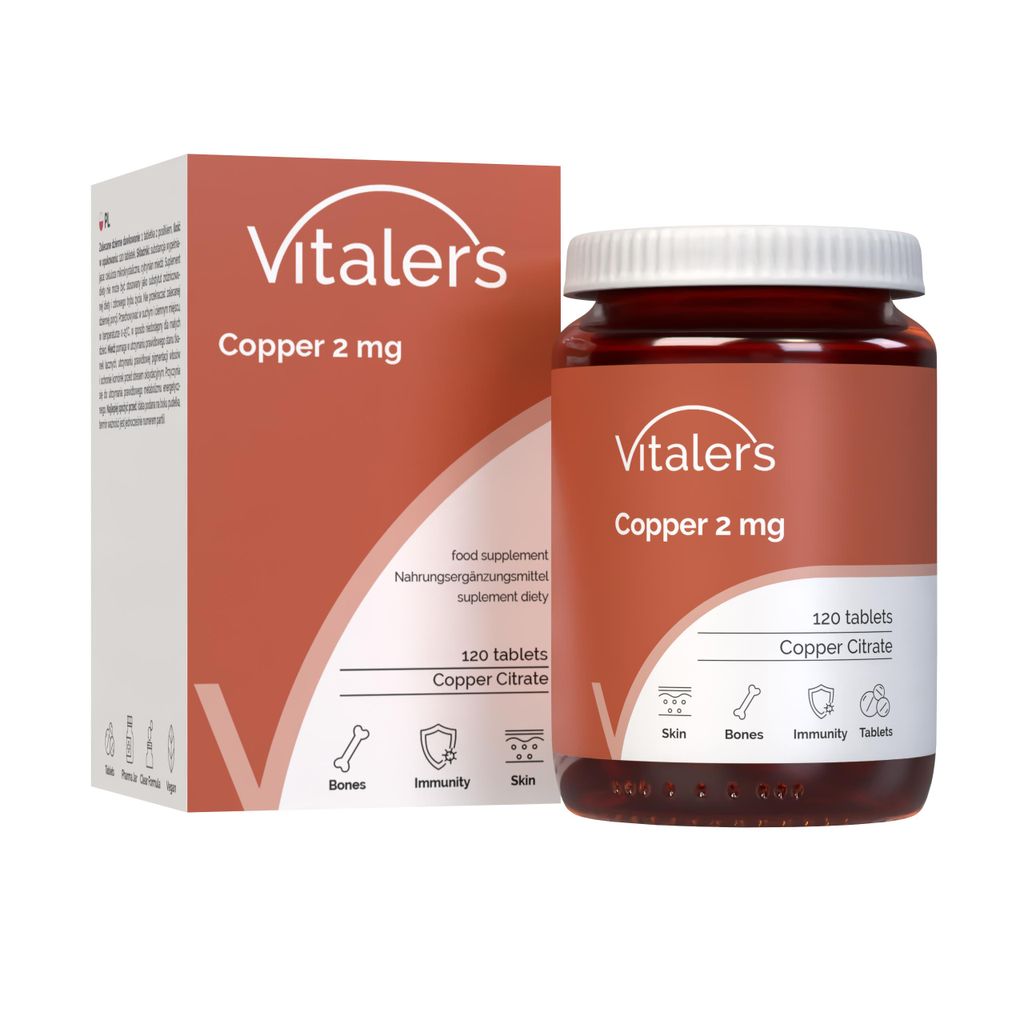 Vitaler's Kupfer 2 mg - 120 Tabletten, Vegan, 4 Monate Supplementation, Keine Konservierungsstoffe, Reine Zusammensetzung