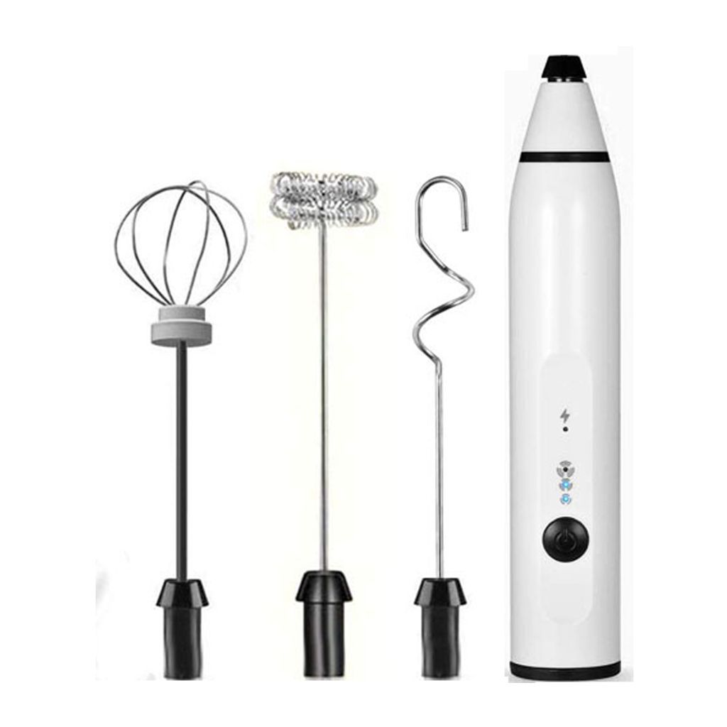 Milchaufschäumer Elektrisch Stab Hand Held, USB Aufladbar Aufschäumer, Manuelle Milchschäumer,(weiß + Haken)