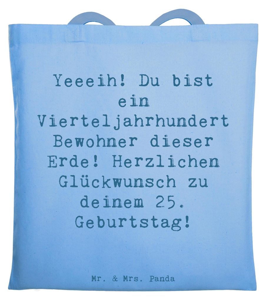 Mr. & Mrs. Panda Schultasche Spruch 25. Geburtstag - Sky Blue - Geschenk, Liebe, Happy Birthday, Liebevoll, Shopping Tasche, Jutebeutel, festivalta...