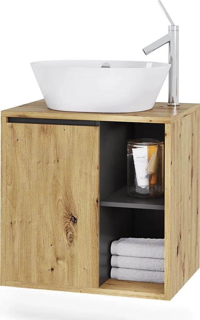 Meuble sous lavabo Viola avec étagères ouvertes bois Artisan et gris - 6