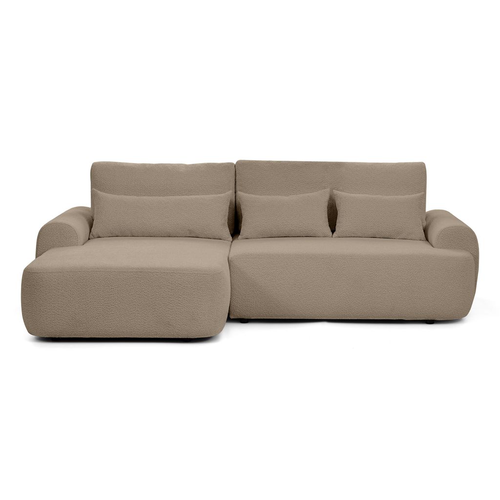 Ecksofa OLIVER mit Schlaffunktion & Bettkasten, Bouclé Cappuccino, Eckseite links