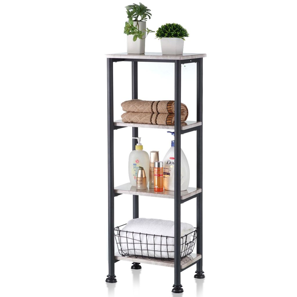 Floordirekt Standregal Charles Marmor-Optik – modernes Regal mit Metallrahmen, 35 x 26 x 101 cm, platzsparend & stabil, für Bad, Küche oder Flur
